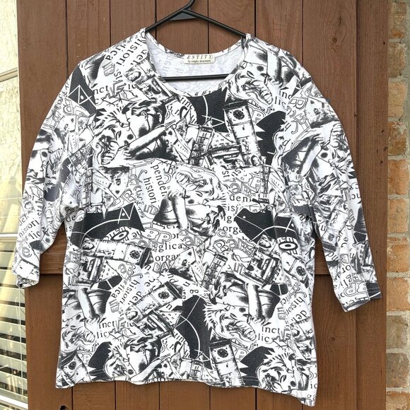 ENTITY -Daniel Benjamin Graffiti Print 3/4th Sleeve Black & White SZ XL preowned - Picture 1 of 5